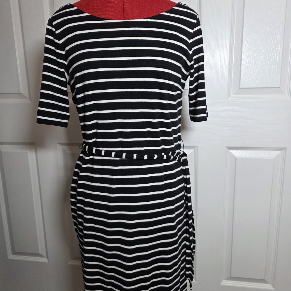 Banana Republic Black and White Striped Midi Dress